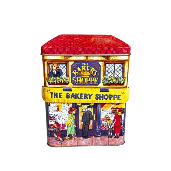 Vintage Bakery Shoppe Themed Square Tin Container Collectible With Hinged Lid - Picture 1 of 11